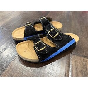 Sole Georgia Velvet Cork Slip On‎ Sandal Black Blue Buckle Size 39